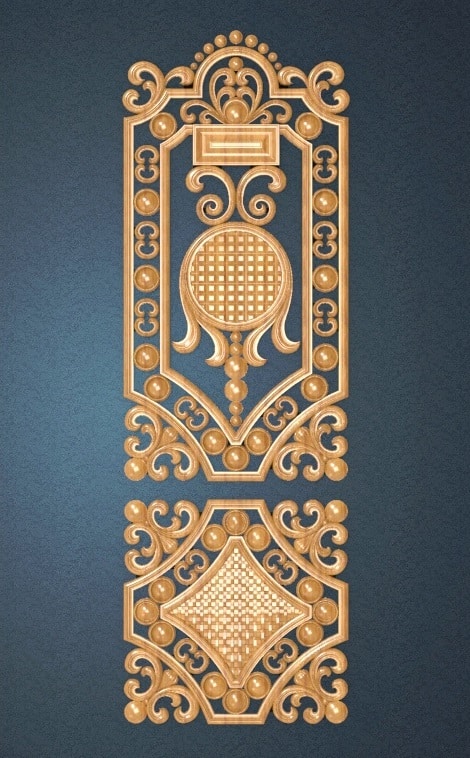 Díszes Ajtóterv 3D STL Modell CNC Maróhoz, Relief Faképzéshez, CNC Fafaragás Tervezéshez, ArtCAM Relief